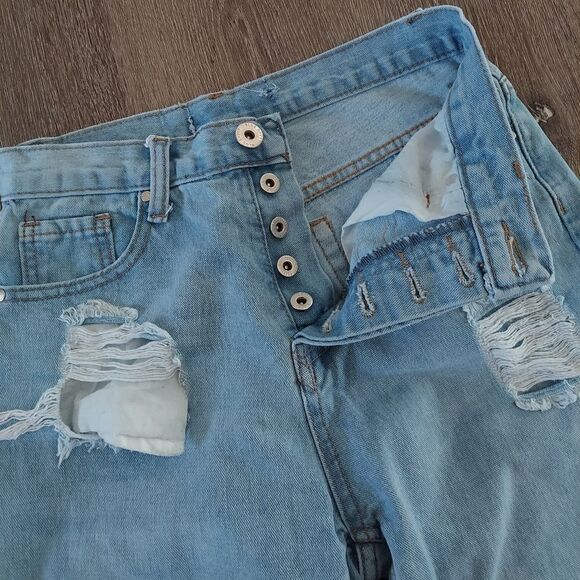 Blue Savvy Straight Leg Distressed Button Fly High Waist Jeans Size 5/27 - Picture 2 of 8